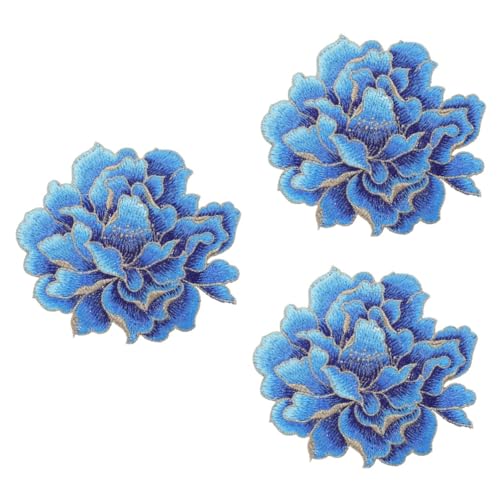 3St Pfingstrosen-Stickpatch Blumenbeet Hut dekorative Patches bestickt repair patch reparaturflicken aufkleber DIY Bastelbedarf Flicken zum Reparieren von Kleidung Polyester Blue HAWILLOSCH von HAWILLOSCH