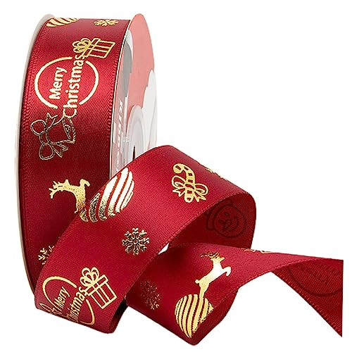 HAWILLOSCH 1 Rolle Polyester Weihnachtsgeschenk Verpackungsband 25 Yards Zufälliges Muster Dekoratives Geschenkband Für Weihnachten Bastelprojekte Und Mehr von HAWILLOSCH