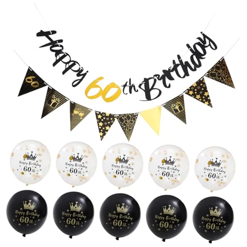 HAWILLOSCH Geburtstagsballons und Banner-Set 60 Jahre alte Dekorationen Latexballons Happy Birthday Partygeschenk Dekoration für drinnen und draußen von HAWILLOSCH