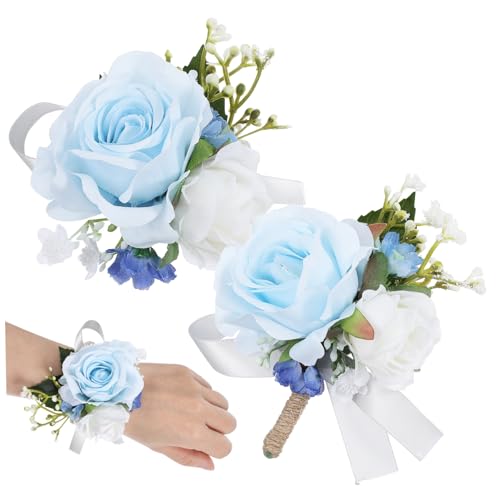 HAWILLOSCH 1 Satz Rosen-set Corsage-armbänder Staubblaue Boutonniere Für Männer Dekoration Abschlussball Künstliche Blumen Weihnachtsanstecknadeln Für Damen Heimkehr Braut- Band Seidenblume von HAWILLOSCH