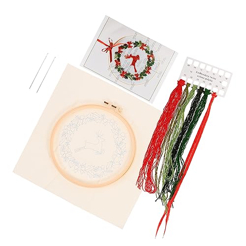 HAWILLOSCH 1 Satz Weihnachtskreuzstich Stickerei-Malset Kreuztuch selber machen Weihnachts-Stickerei-Starter-Kit Stickerei-Kits sticken handwerk werkzeug Weihnachts-Stickset Baumwollkleidung von HAWILLOSCH