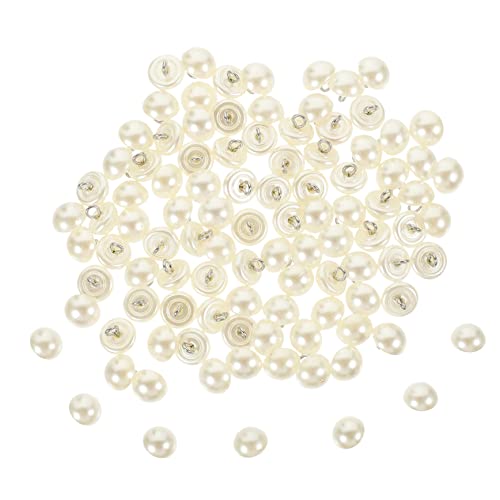 HAWILLOSCH 100st Halbrunde Perlenknöpfe Haarschmuck Perlenknöpfe Basteln Knöpfe Zum Nähen Kostümknopf Bekleidungszubehör Perlendekor Vintage-accessoires Diy-kunsthandwerk Tasten Beige Plastik von HAWILLOSCH