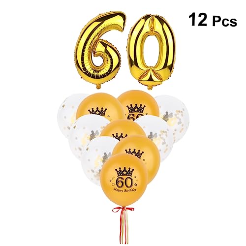 HAWILLOSCH 12 Teiliges Set Goldene Zahl 60 Folienballons Mit Konfetti Ballons Geburtstagsdekorationen Zahlballons Druckballons Und Konfetti von HAWILLOSCH