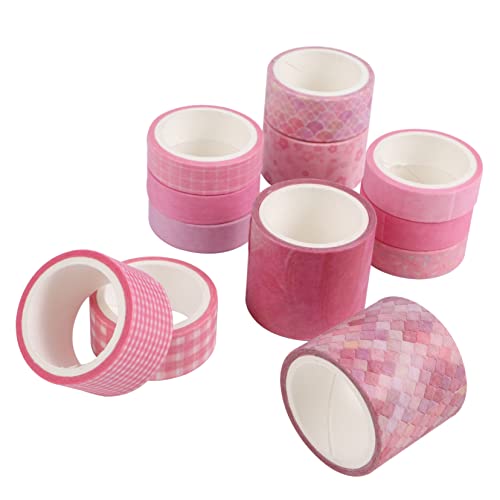 HAWILLOSCH 12St Washi-Tape Aufkleber für Zeitschriftenpapier Washi-Klebeband buntes Abdeckband DIY Washi Tapes farbiges Band the washi tape bastelbedarf Notizbuchband Washi Tape abkleben Rosa von HAWILLOSCH