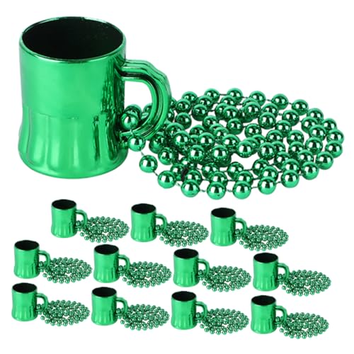 HAWILLOSCH 12St grünes Weinglas St Patrick's Day Halskette irischer Anhänger Kaffeetasse-Halskette St. Patricks Perlenketten st. Patricks Day Dekor irish's day party versorgung Plastik Green von HAWILLOSCH