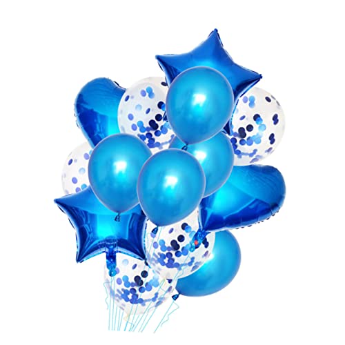 HAWILLOSCH 14 Stück Aluminiumfolie Luftballons Dekorative Partyballons Blau Herzform Pentagrammform Perlmutt Latexballons von HAWILLOSCH