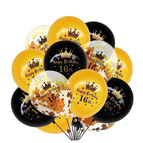 HAWILLOSCH 15st Geburtstag Luftballons Aufgeblasener Ballon Dekorative Luftballons Konfetti Geburtstagsballons Golddekor 16 Jahre Luftballons 16 Geburtstag Zubehör Girlandendekor Emulsion von HAWILLOSCH