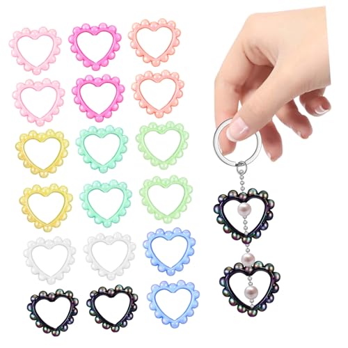 HAWILLOSCH 18 Stk Kreis der Liebe Perlen zur Stiftherstellung Perlenrahmen Herz DIY Schlüsselanhänger Rahmen Ring Kits zur Schmuckherstellung Auto Charme DIY-Perlen-Schlüsselanhänger Acryl von HAWILLOSCH