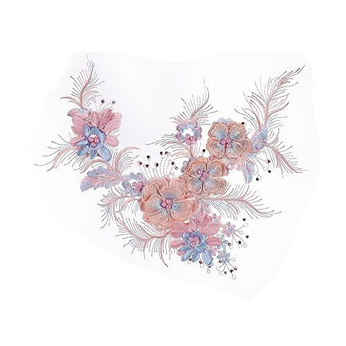 HAWILLOSCH 1Stk Blumen Netz Aufkleber Blumendekorationen Spitzenapplikation handmade aufnäher Handmade patches Beaded applique Pailletten Perlen Kleiderpatch aus Polyesterperlen PVC Blue von HAWILLOSCH