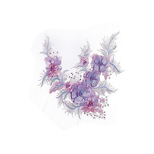 HAWILLOSCH 1stk Blumen Netz Aufkleber Perlen Diy Kleid Patch -applikationspatch Stickperlen Spitzenbesatz Gestickter Patch-aufkleber Farbperlen Kleid Perlen Nähen Violett Mesh von HAWILLOSCH