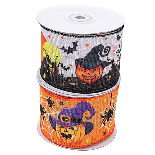 HAWILLOSCH 2 Rollen Halloween- Halloween-Dekor Banddekorationen Halloween-Satinband Geschenkband halloween dekoration halloween decor dekorative Requisite festliches Polyester von HAWILLOSCH