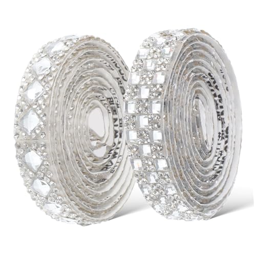 HAWILLOSCH 2 Rollen Strassband Trimmen Selbstklebende Strasssteine Schmuck Machen Streifen Heimwerken Funkeln Strassgürtel Für Hochzeitskleid Hutband Mit Strasssteinen Strasskette Glas Silver von HAWILLOSCH