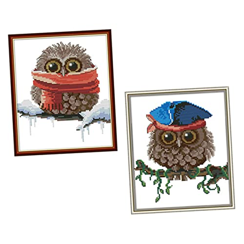 HAWILLOSCH 2 Sätze Eule malen stickerpappier stickrahmen stickmuster embroidery owl Stickerei-Malerei Eulen Kreuzstich wanddekoration selber machen Kreuzstichversorgung Ökologische Baumwolle von HAWILLOSCH