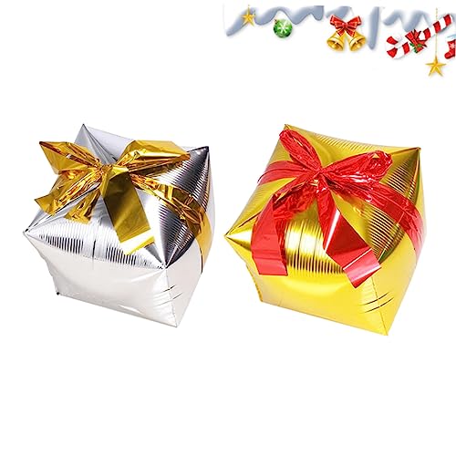 HAWILLOSCH 2 Stück Weihnachts Aluminiumfolienballon Und Silber Kreative Geschenkbox Ballons Mit Zufälligem Farbband Perfekte Weihnachtsdekoration Für Ihre Party von HAWILLOSCH