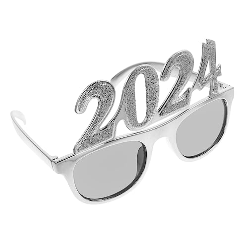 HAWILLOSCH 2024 leuchtbrillen silvesterbrillen dekobrille festival brillen dessergläser Cosplay-Brille Party Fotogeschenke Sonnenbrille Leistungsrequisiten Neujahrsbrille PC-Rahmen Silver von HAWILLOSCH