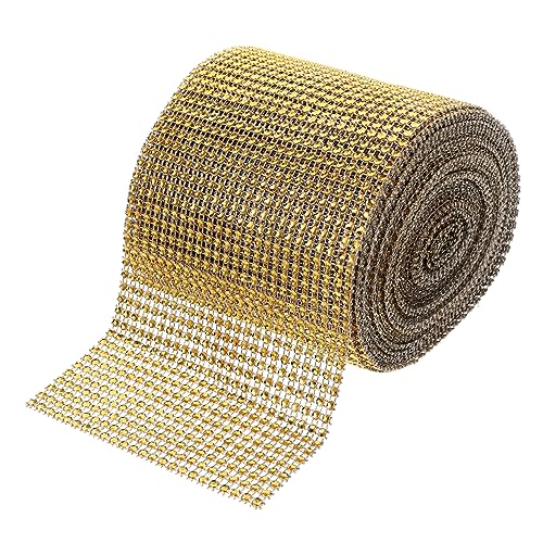 HAWILLOSCH 24 Reihen Glitzer Rhinestone Band 10 Yards Goldene Wasserdiamant Rolle Für Hochzeitsdekoration DIY Bastelbedarf Funkelnde Verzierung Für Kuchen Und Vasen von HAWILLOSCH