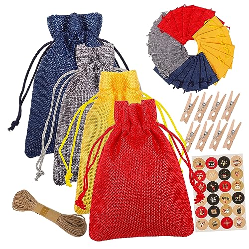 HAWILLOSCH 24 Sets von Jute Weihnachtssäckchen Kordelzug Beutel Urlaub Lagerung festliche Verpackung Party Supplies von HAWILLOSCH