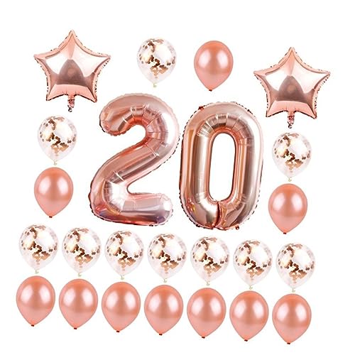 HAWILLOSCH Rosé Zahlenballons Set 20 Jahre Geburtstag Dekoration Folienballons + Latexballons + Glitzerballons + von HAWILLOSCH