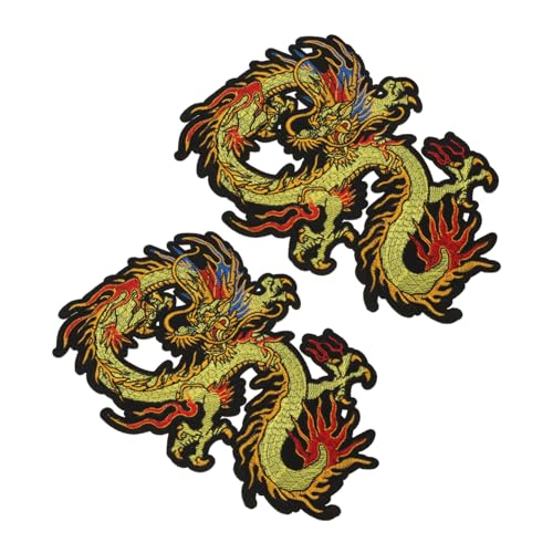 HAWILLOSCH 2St Drache gestickter Aufnäher Tieraufkleber Stoffaufkleber für Bekleidung Hemdjacken embroidery mitgebseltütchen Flicken aufbügeln einzigartiger Drachen-Patch Polyester-Pailletten von HAWILLOSCH