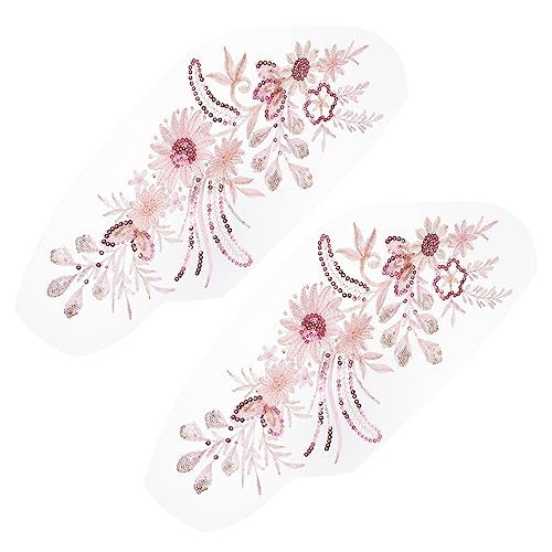 HAWILLOSCH 2St Gestickter Stoffaufnäher Blumenbeete 3D-Aufkleber Stoffflicken sticker für kleidung aufkleber kleidung patches Aufnäher mit Blumenstickerei Jeans-Applikation Pailletten Rosa von HAWILLOSCH