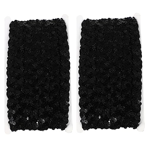 HAWILLOSCH 2St Perlen mit Paillettenstreifen Goldglitter Strass-Accessoires Goldendoodle-Zubehör paillettenband hochzeitsdeko Spitzenstoff selber machen DIY-Kleidungszubehör Polyester Black von HAWILLOSCH