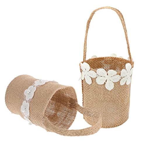 HAWILLOSCH 2st Blumenkorb Zur Hochzeit Weißer Korb Körbchen Für Blumenmädchen Jute-korb Aufbewahrungskorb Für Spielzeug Wäschekorb Geflochten Halter Für Hochzeitsgeschenke Boho-band Leinen- von HAWILLOSCH