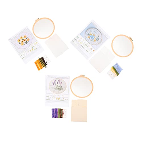 HAWILLOSCH 3 Sätze Kreuzstich für Anfänger Stickerei-Starter-Kit Stickset für Kinder embroidery thread embroidery needle Stichpaket für den Anfang Stickerei-Kit mit Blumenmuster Polyester von HAWILLOSCH