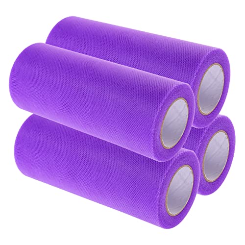 HAWILLOSCH 4 Rollen schickes Tüllband Strasssteine Basteltüll Neonband Streifen Tüllnetzspule Vasen seidenband ribbon bastel materialien zartes Netzband dekoratives Tüllband Polyester Violett von HAWILLOSCH