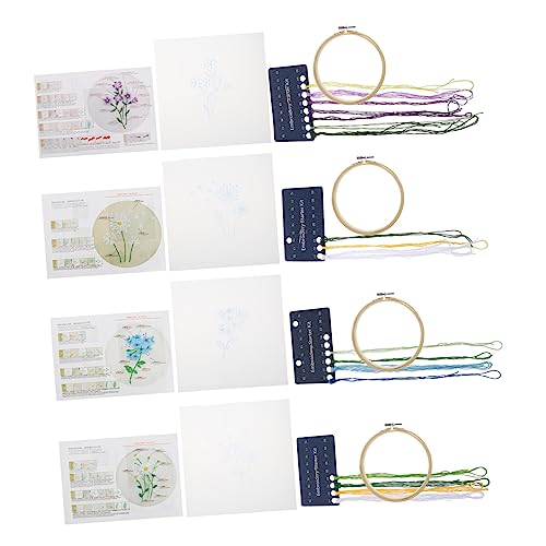 HAWILLOSCH 4 Sätze Stickerei-Starter-Kit dekoratives Stickmaterial Kreuzstichset für Erwachsene Cross-Kits DIY stickerei handwerk Handstickset Stickset für Anfänger Stickset Blumenmuster Abs von HAWILLOSCH