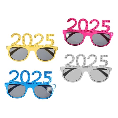 HAWILLOSCH 4 Stück 2025 Brille Silvesterbrille 2025 Photo Booth Prop Silvesterbrille Frohes Neues Jahr Brille Lustige Zahlenbrille 2025 Zahlenbrille Frohes Neues Jahr Sonnenbrille von HAWILLOSCH