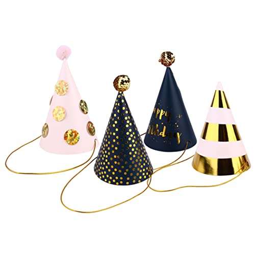 HAWILLOSCH 4 Stück Partyhut Geburtstagskappe goldenes Stirnband Geburtstagsmütze Haarband partyhüte kinder kindergeburtstags dekoration kopfschmuck Kindergeburtstagsmützen Glitzerhut Papier von HAWILLOSCH