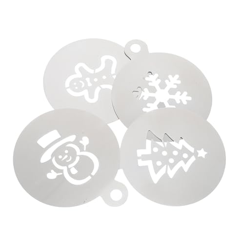 HAWILLOSCH 4 Stück Weihnachtsglasursieb Schokoladenpulver-schablone Cookie-schablone Kuchenschablonenvorlage Vorlagen Für Geburtstagstorten Latte-art-schablonen Silver Rostfreier Stahl von HAWILLOSCH