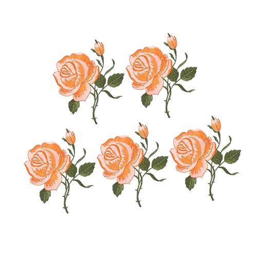 HAWILLOSCH 5 Stk Bestickung Von Kleidung Patches Reparieren Kleideraufkleber Diy-patches Flicken Für Kleidung Jeans-patch Rosenflecken Für Schuhe Kleideraufnäher Jeansflicken Orange Stickgarn von HAWILLOSCH