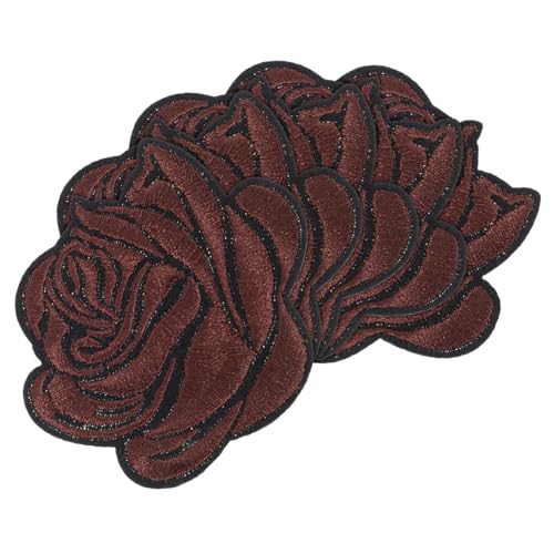 HAWILLOSCH 5 Stück Bestickte Patches Braune Rose Zum Aufbügeln Dekoratives DIY Reparaturzubehör Für Kleidung Jacke Jeans Kleid Rucksäcke von HAWILLOSCH