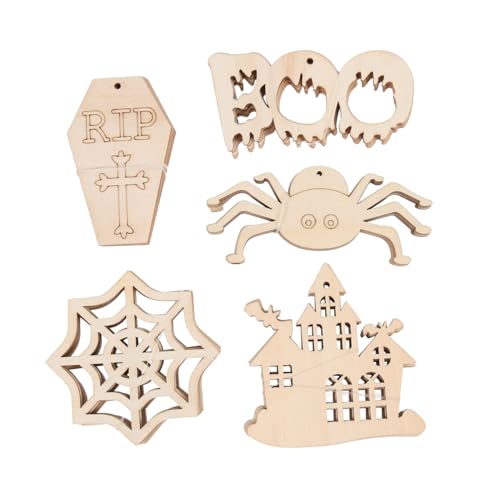 HAWILLOSCH 50 Stück Halloween-holzspäne Halloween Schmücken Halloween Diy Handwerk Halloween-hängeetiketten Halloween-wohndekoration Halloween-ornamente Leere Ausschnitte Ornamente Holzdekor von HAWILLOSCH