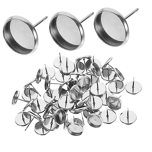 HAWILLOSCH 50 Stück Ohrringfassung Klare Ohrringverschlüsse Tablett Mit Ohrringlünette Fassungsrohlinge Für Ohrringsockel Ohrstecker Basis Blanko-ohrstecker-basis Leer Silver Edelstahl 304 von HAWILLOSCH