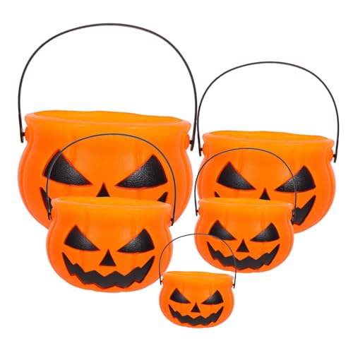 HAWILLOSCH 5St Kürbis Eimer Süßigkeiteneimer Halloween Kürbiseimer mit Griffen Spielzeugkorb Eisfass Halloween Party Deko geschenkverpackung Eimer mit Halloween-Geschenken Halloween-Dekor Abs von HAWILLOSCH