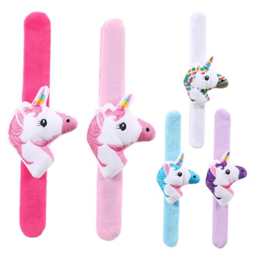 HAWILLOSCH 5st Einhorn-plüsch-cartoon-kreis-armband Bequeme Slap-armbänder Manschette Plüsch-tier-slap-armband Gefülltes Einhorn-slap-armband Ohrfeigenarmbänder Zur Dekoration von HAWILLOSCH