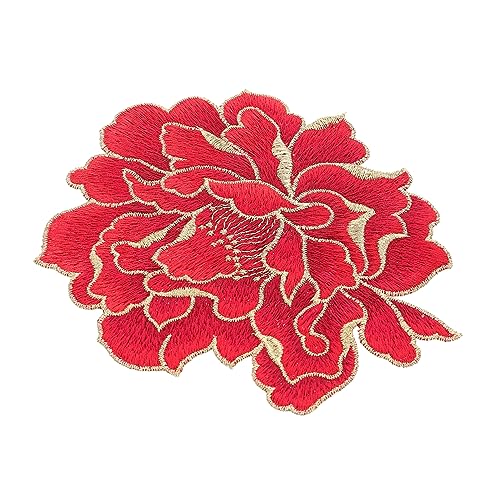 HAWILLOSCH 5st Pfingstrosen-stickpatch Cheongsam-stickpatch Gestickte Applikation Kleidungsdekor Reparaturaufkleber Für Kleidung Patches Nähen Stoffflicken Selber Machen Polyester Rot von HAWILLOSCH