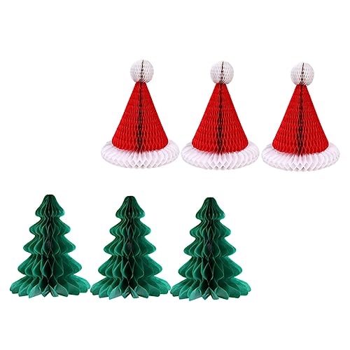 HAWILLOSCH 6st Weihnachtswabe Waben-Weihnachtsbaum Christbaumschmuck Dekorative Weihnachtsmütze Weihnachtsbaum Mittelstück Dekoration Weihnachtsmütze Hängen Weihnachtliche Wabenhüte Papier von HAWILLOSCH