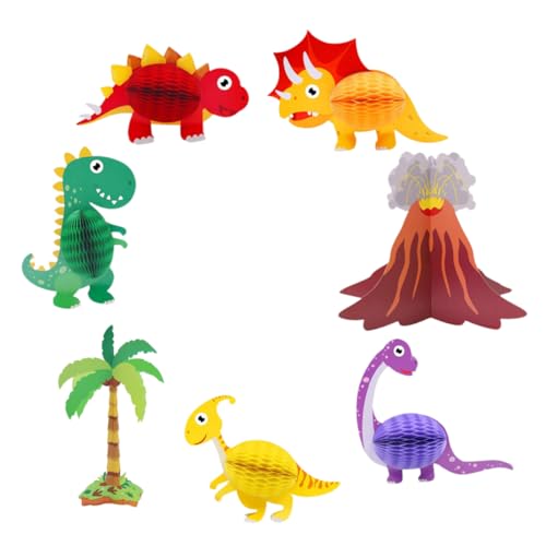 HAWILLOSCH 7 Stück Dinosaurier Waben Ornament Geburtstagsparty Tischschild Babyparty Tischdekoration Waben Tischaufsatz Geburtstagsparty Dekoration Kleiner Dinosaurier Tafelaufsatz Aus von HAWILLOSCH