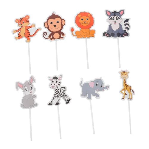 HAWILLOSCH 8 Stück Tier-themen-cupcake-topper, Dschungel-party-kuchendekorationen, Kreative Wald-themen-kuchen-picks, Dessert-plug-in-kuchen-picks von HAWILLOSCH