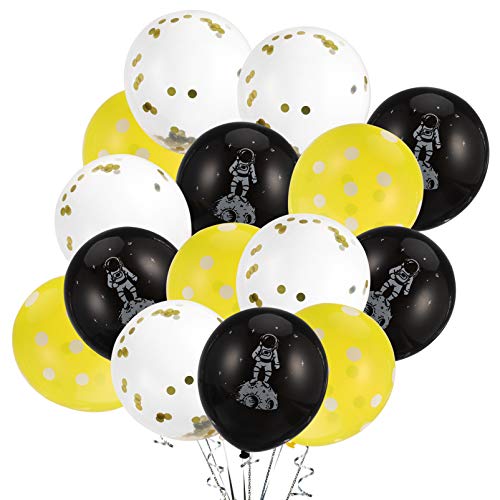 HAWILLOSCH Astronauten Latex Ballons Geburtstagsfeier Deko Schwarze Gelbe Punkte Und Goldene Glitzer Ballons Für Kinderpartys Raumfahrt Thema Party von HAWILLOSCH