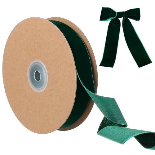 HAWILLOSCH Breites Nicht Elastisches Samtband Dunkelgrün Dekoratives Geschenkband Für Bastelarbeiten Geschenkverpackung Und Stoffaccessoires Hochwertiges Flocking Ribbon Für von HAWILLOSCH