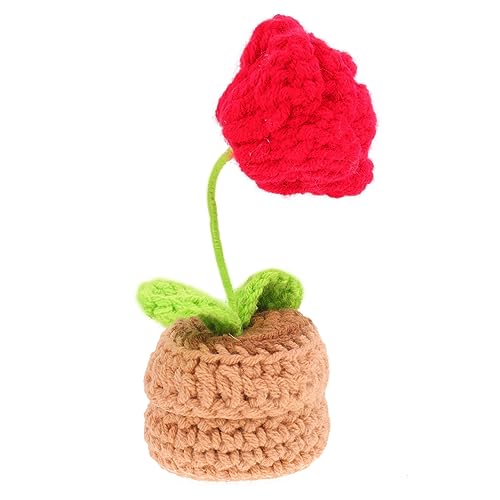 HAWILLOSCH DIY Häkel Blumen Bonsai Dekoration Künstliche Häkelblumen Für Schreibtisch Rote Rosen Pflanze Als Handgemachte Deko Für Büro Und Zuhause von HAWILLOSCH