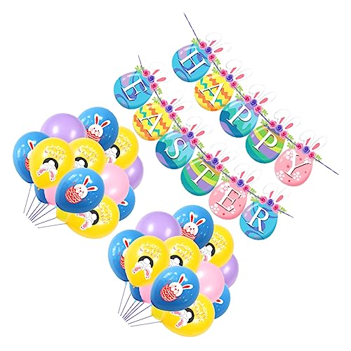 HAWILLOSCH Fröhliche Ostern Banner Mit Kaninchen Und Latexballons Rosa Blau Und Ideal Für Osterfeiern Dekoration Und Festliche Anlässe von HAWILLOSCH