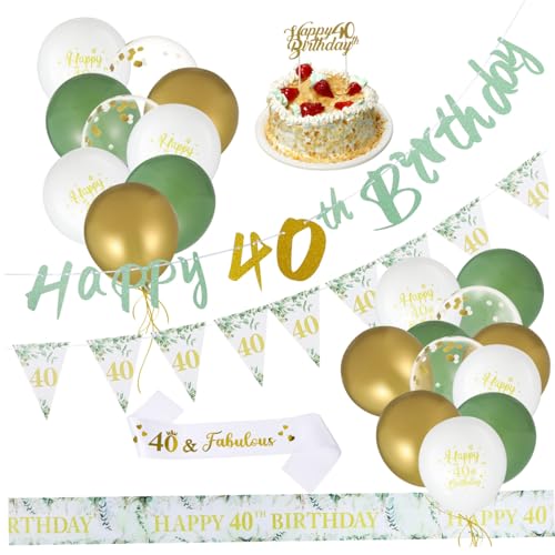 HAWILLOSCH Geburtstag Dekoration Set Vintage Happy Birthday Banner Luftballons Und Girlande Für Erwachsene Perfekte Partydeko Für Den 40 Geburtstag Ideal Für Tür Und Raumdekoration von HAWILLOSCH