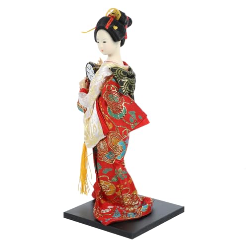 HAWILLOSCH Geisha-seidenpuppe Tischkimono-puppenverzierung Vintage-Puppen Kimono-skulptur Japanische Wohnkultur Antike Japanische Puppen Kimonopuppenfigur Japanische Puppenstatue Stoff Rot von HAWILLOSCH