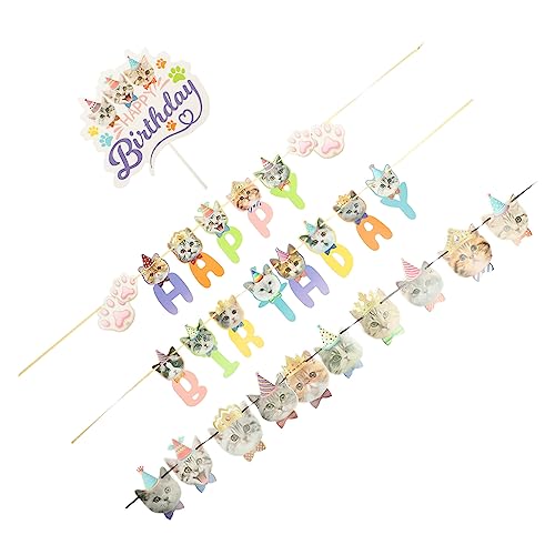 HAWILLOSCH Kätzchen Happy Birthday Flagge Und Cupcake Topper Set Katzen Geburtstagsparty Deko Für Kinder Für Katzenliebhaber Perfekte Tortendeko Für Eine Unvergessliche Feier von HAWILLOSCH