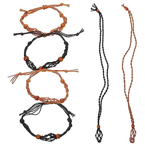 HAWILLOSCH Retro Geflochtene Halskette Und Armband Set Aus Naturstein Mit Einstellbarem Netzbeutel 6 Teiliges Set Und Ideal Für Schmuckherstellung Und Aufbewahrung Von von HAWILLOSCH